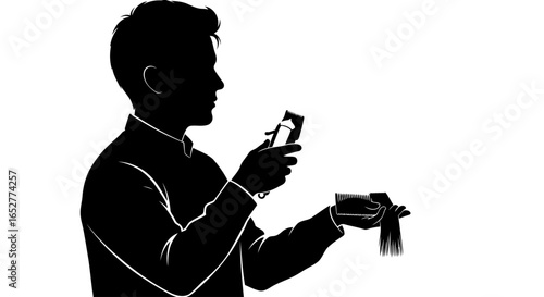 transparent background silhouette barber with clippers comb for website design