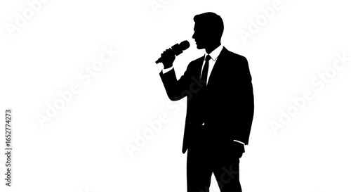 transparent background silhouette businessman speaking at microphone