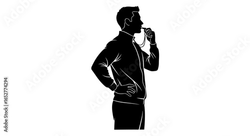 transparent background silhouette coach blowing whistle isolated vector