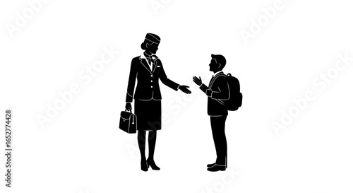 transparent background silhouette flight attendant assisting passenger