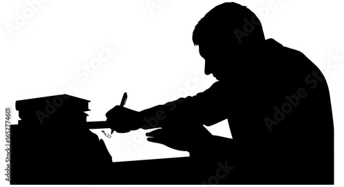 transparent background silhouette man writing at desk isolated vector