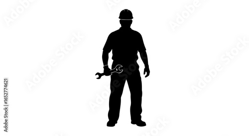 transparent background silhouette mechanic with wrench isolated for design projects