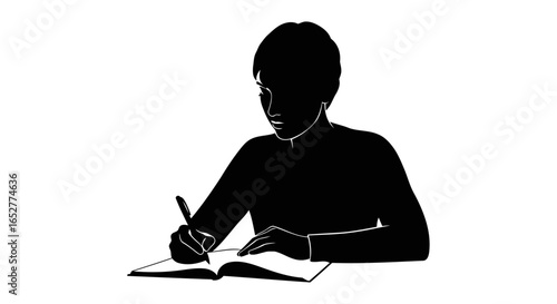 transparent background silhouette person writing in notebook for design projects