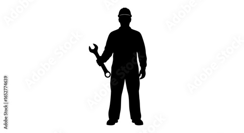 transparent background silhouette mechanic with wrench for design projects