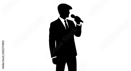 transparent background silhouette singer in suit with microphone perfect for design projects