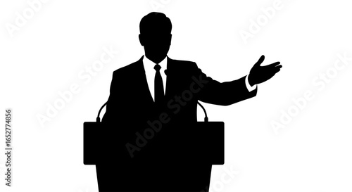 transparent background silhouette speaker at podium isolated vector