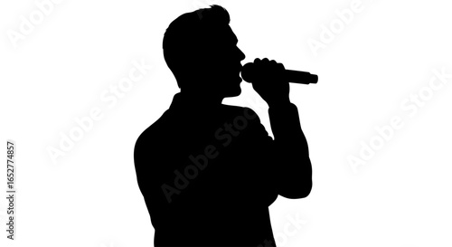 transparent background silhouette singer holding microphone for design projects