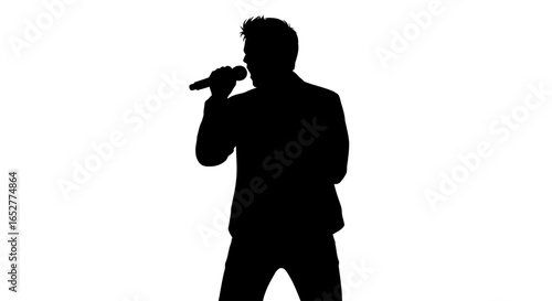transparent background silhouette singer with microphone ready for design projects