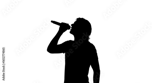 transparent background silhouette singer with microphone ready for design projects