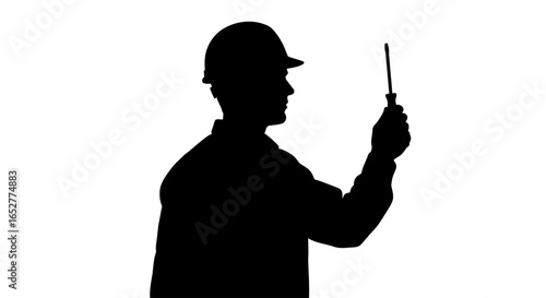transparent background silhouette technician with screwdriver perfect for design projects