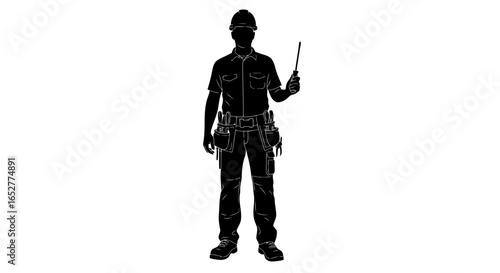transparent background silhouette worker with tools for design projects