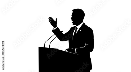 transparent background silhouette speaker at podium for presentations