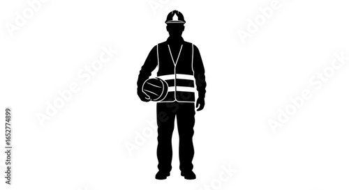 transparent background silhouette worker holding cylinder for design projects