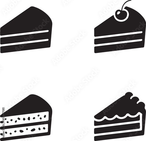 Set of Piece of cake silhouette vector illustration isolated On Transparent Background