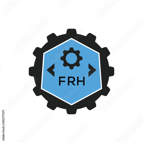 FRH Industrial Gear Logo Design – Engineering, Mechanical, and Construction Branding Icon. FRH Letter Logo.

