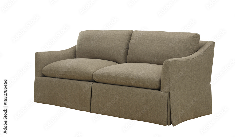 Fototapeta premium Modern two seat sofa in linen fabric isolated on white background + clipping path. Furniture, interior object.