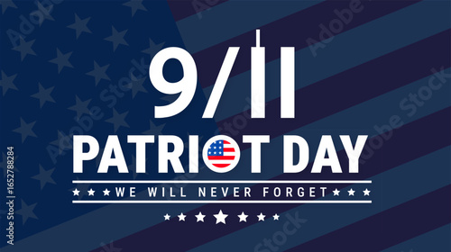 Patriot Day background, banner, card or poster design template is observed every year during 11 September. 911 Patriot Day with American flag and New York City.