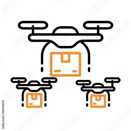 Drones delivering packages in a modern, minimalistic design  