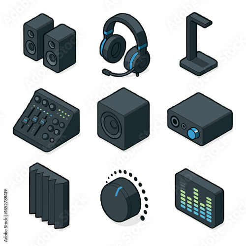 Headphone panel icon subwoofer sound speakers gaming soundwave speaker vector