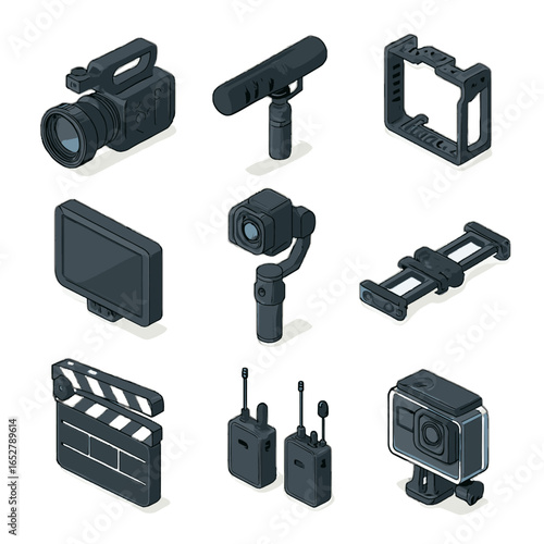Rail icons video monitor action mic gear vector clapboard camera gimbal icon