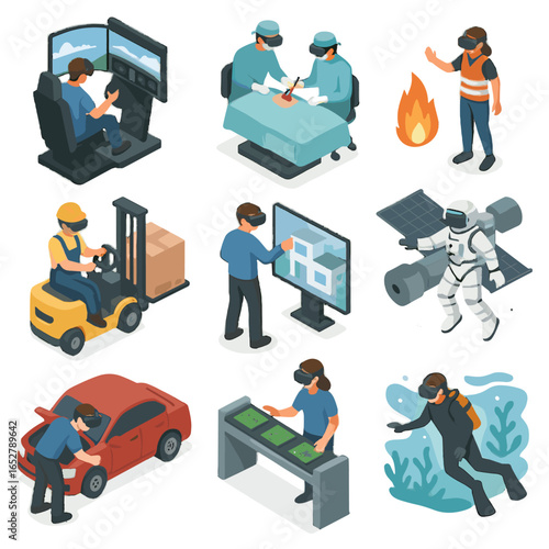 Surgical icon handling vr flight simulator diving assembly emergency icons machinery vector