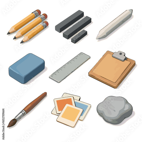 Drawing kneaded graphite vector icons essentials eraser ruler icon stump charcoal pencils