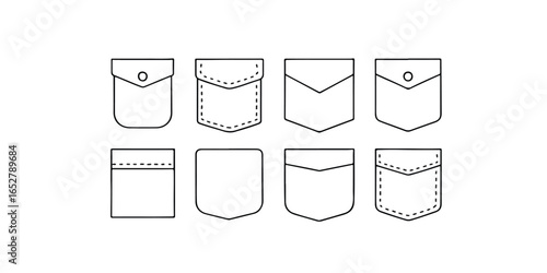 Print   Set of patch pocket icons for shirts and other clothing. Isolated line vector illustration on white background