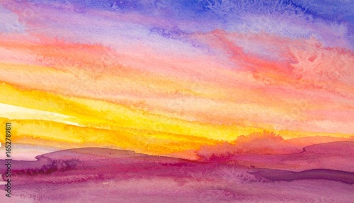 Watercolor sunset landscape