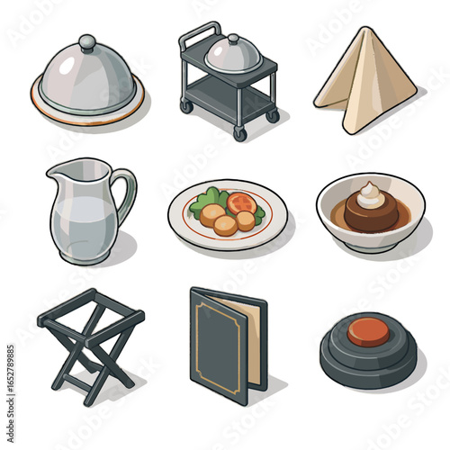 Table plate folded icon menu service pitcher meal essentials dish tray vector