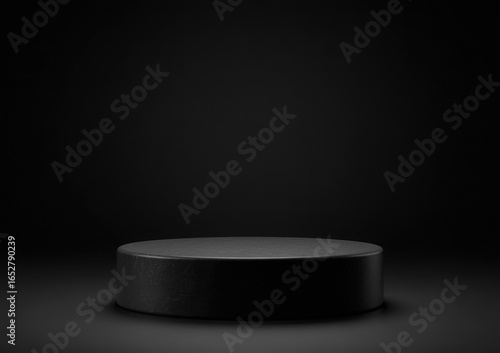 Minimalist Black Cylindrical Pedestal on Dark Background