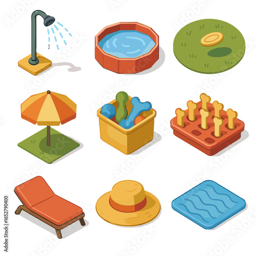 Frisbee vector sprinkler dog tray cooling park lounger umbrella toy icon summer