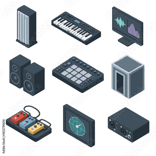 Interface equipment audio icon keyboard vector booth midi advanced isolated speaker screen