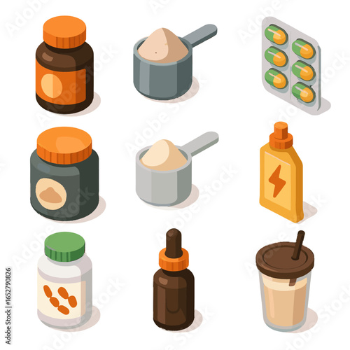 Icon scoop icons energy supplement vector container capsule dropper nutritional jar bottle