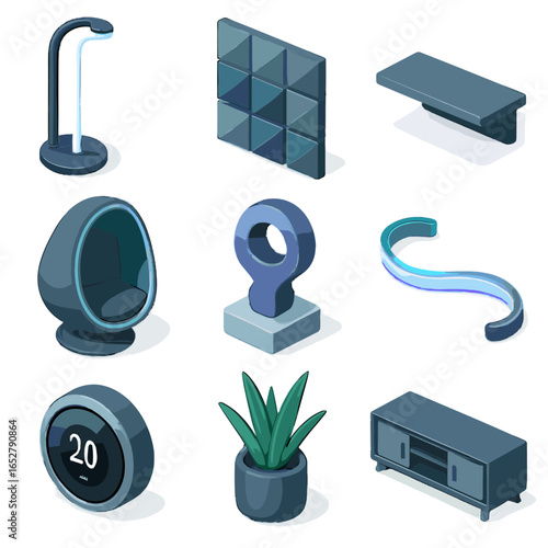 Lamp floor media cabinet vector vr futuristic icon sculpture thermostat seating tile