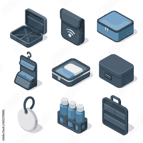 Icon icons storage rack organizer travel bottle tracker rfid vector luggage safe