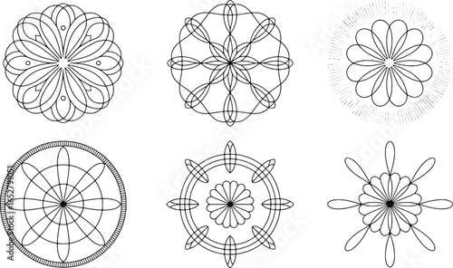 Collection of six intricate black and white ornamental designs