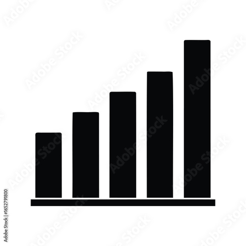 Black bar graph indicating upward growth trend, statistical data, and performance