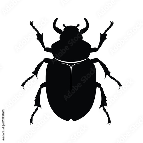 Silhouette of a Scarab Beetle, Insect with Horns and Sharp Legs