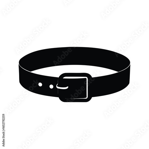 Black leather belt with buckle and holes for adjustment vector illustration