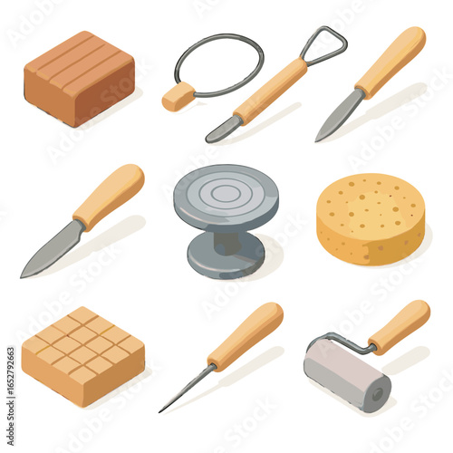 Roller loop sculpture stamp icon knife turntable clay vector tools modeling tool