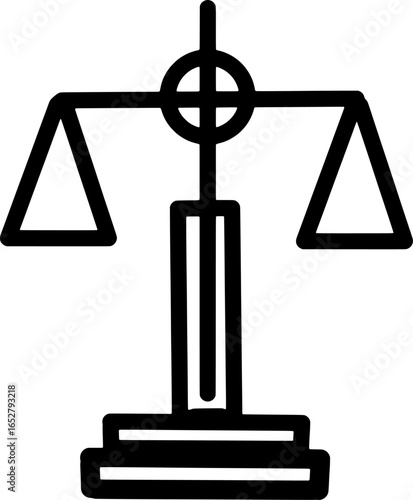 Scales of Justice Icon. Simple Black Line Art Icon of a Balanced Scale of Justice, Representing Law and Equity