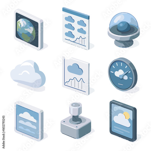Icons cumulus icon cloud layered sky graph altitude observation formation tablet forecast