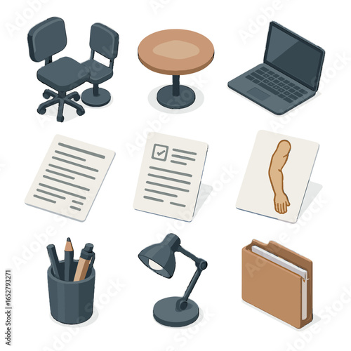 Vector desk round tattoo icon chairs sheet consultation lamp laptop cup table