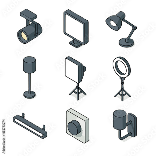 Fixture lighting spotlight tattoo icon ring lamp panel light vector softbox bar