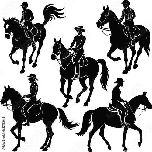 Silhouette Riders: Six Equestrian Poses for Design Projects