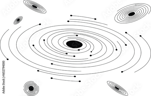 Abstract spiral galaxy with satellite galaxies illustration