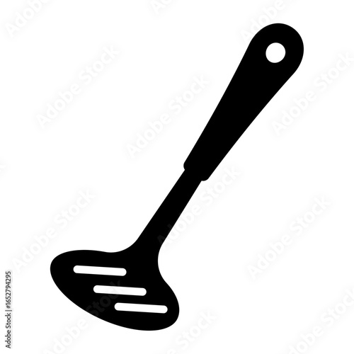Illustration showing a black icon of kitchen utensils with a handle on a white background