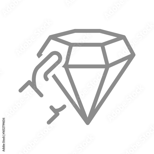 Hand holding diamond line icon. Trusted service, care, or premium offering symbol. Vector illustration