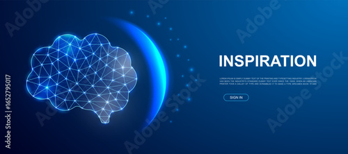 Human brain 3d polygonal symbol for website template. Low poly mind illustration. Organ design illustration concept.