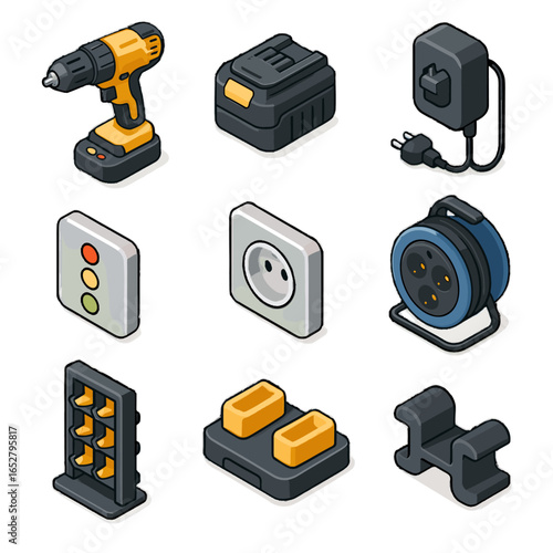 Icons icon cable panel vector management battery charging power shelf reel tool